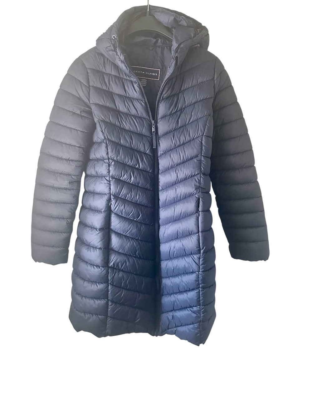 Tommy Hilfiger Blue Quilted Puffer Coat Hooded Full Zip Mid-LengthWomen S